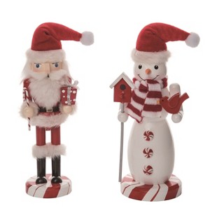 Transpac Wooden 10” Snowman/Santa Nutcracker Set of 2 Christmas Home Decorations - 1 of 1