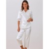cheibear Women's Satin Silky 3/4 Sleeve Shirt with Long Pajama Pant Soft Pajama Set - 2 of 4