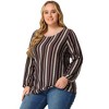 Agnes Orinda Women's Plus Size Colorful Elastic Cuff Crew Neck Long Sleeve Stripe Blouses - 3 of 4