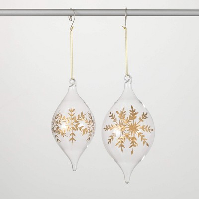 6.5"H & 8"H Sullivans Christmas Gold Snowflake Onion Ornaments Set of 2  Clear-Gold