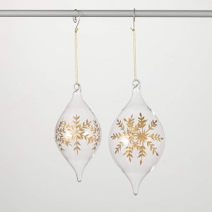 6.5"H & 8"H Sullivans Christmas Gold Snowflake Onion Ornaments Set of 2  Clear-Gold - 1 of 2