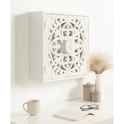 Saanvi White Hand-Carved Mango Wood Wall Cabinet