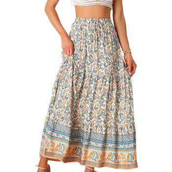 Allegra K Women's Boho Casual Floral Printed Elastic Waist Maxi Skirts