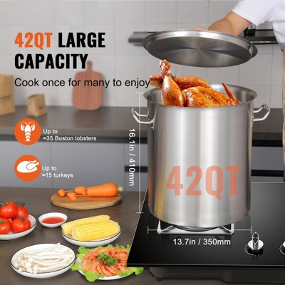 VEVOR 42 Qt Stainless Steel Stockpot with Strainer and Lid