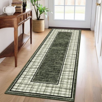Modern Area Rug Ultra-Soft Throw Rugs Contemporary Plaid Accent Carpet Non-Shedding Bordered Floor Cover Foldable Thin Indoor Mat for Bedroom