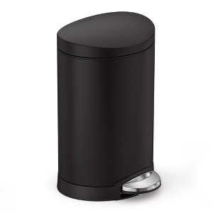 simplehuman 6L Semi-Round Step Bathroom Trash Can, Matte Black Stainless Steel - 1 of 4