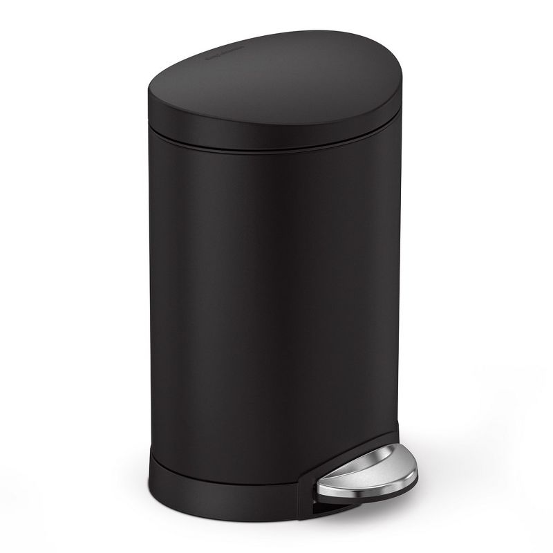 simplehuman 6L Semi-Round Step Bathroom Trash Can, Matte Black Stainless Steel, 1 of 5