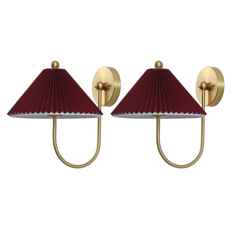 Chrissy Burgundy and Brass Fabric Shade Wall Sconce Set