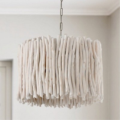 Cara Coastal Brushed Pewter 4-Light Drum Pendant with Handcrafted Eucalyptus
