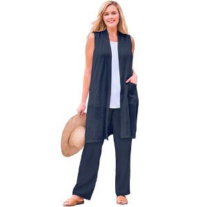 Woman Within Plus Size Lightweight Linen Vest - 1 of 4