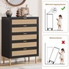 Rattan 5 Drawer Dresser, 44'' Tall Narrow Chest, Farmhouse Wood Dresser with Metal Legs, Bedroom Cabinet, Oak - 3 of 4