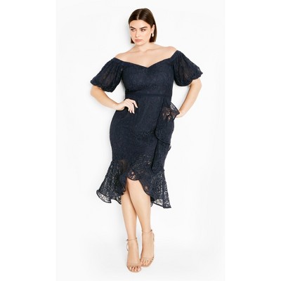 Women's Plus Size Lace Lily Dress - navy | CITY CHIC