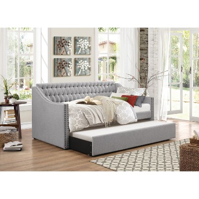 NicBex Twin Size Upholstered Tufted Button Daybed with Trundle for Bedroom,Living Room,Apartment