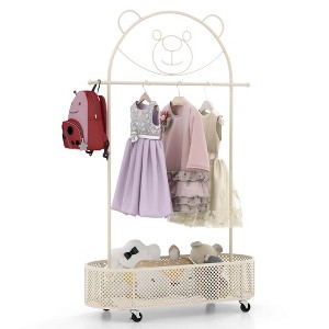 Costway Kid Clothes Rack with 3 Adjustable Heights Home Freestanding Clothes Rack White/Pink - 1 of 4