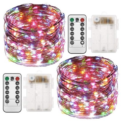 Twinkle Star 2-Pack Battery Christmas Fairy Lights, 33FT 100 LED Multicolor String Lights, Remote & Timer, 8 Modes Firefly for Garden, Indoor, Party