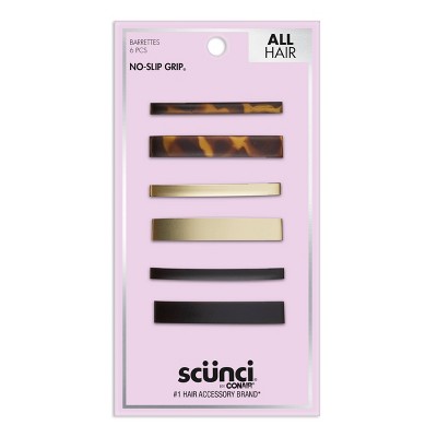 scunci No-Slip Grip Rectangle Barrettes - Mixed Finish - All Hair - 6pk