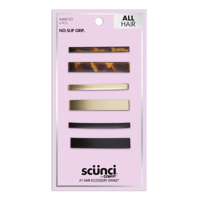 scünci No-Slip Grip Rectangle Barrettes - Mixed Finish - All Hair - 6pk