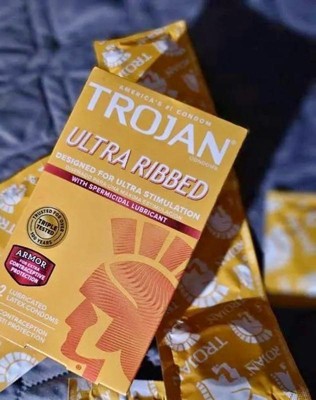 Trojan Stimulations Ultra Ribbed Spermicidal Lubricated Latex Condoms for  Added Sensation, 12 Count Case of 4 : Target