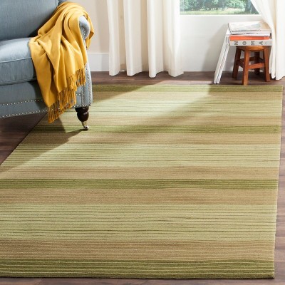 Marbella Green and Beige Handwoven Wool Cotton Area Rug 6' x 9'
