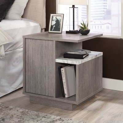 Ashen Oak Contemporary Nightstand with Faux Marble Accent
