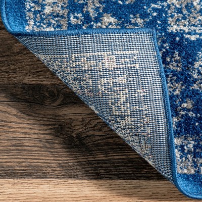 Dark Blue Medallion Synthetic Square Area Rug 8' x 8'