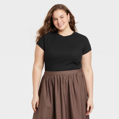 Women's Slim Fit Short Sleeve Cropped Ribbed T-Shirt - A New Day™