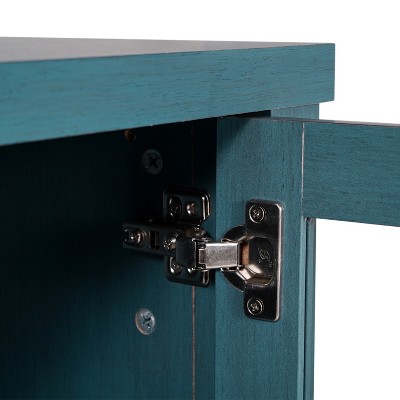 Teal Engineered Wood Buffet Sideboard with Glass Doors and Drawers