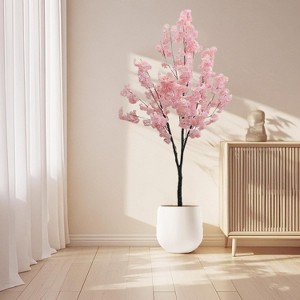 5FT Artificial Cherry Blossom Tree,Faux Floral Plant & Pink Fake Flower Tree in Flower Pot,Artificial Handmade Blossom Tree for Indoor Outdoor Porch - 1 of 4