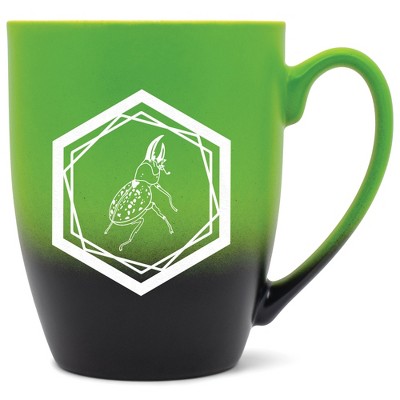 Elanze Designs 12 Ounce Ceramic Decorative Laser Engraved Geometric Design Giftable Novelty Tea Coffee Cup Mug Green and Black Hercules Beetle