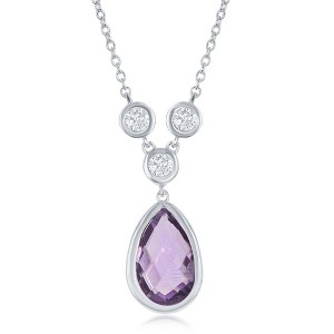 Bella Silver Sterling Silver White Topaz and Gem Teardrop Necklace - Amethyst - Purple - 16+2 Inch - 1 of 2