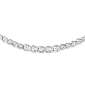 Black Bow Jewelry 14K White Gold Textured / Polished Oval Link Chain Necklace, 17 Inch - 1 of 4