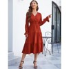 Coolmee Women's Bohemian Dress Casual Long Sleeve V Neck Dress Floral Flowy Maxi Dresses Tiered Cocktail Dress - 3 of 4