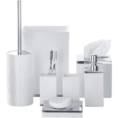 White Polyresin Toilet Brush with Holder and Silver Handle