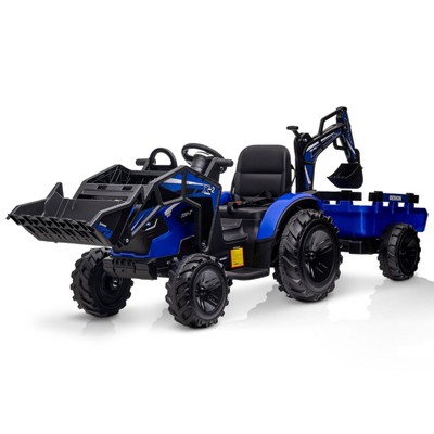 Ride on Tractor with 3-in-1 Functions, 24v Kids Electric Construction Vehicle, Excavator & Bulldozer Play, Remote Control, EVA Tires, LED Lights