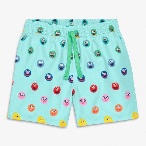 Primary Kids Sesame Street Swim Trunk In Mist Rainbow Sesame Street Friends Size 8-9