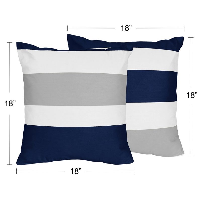 Sweet Jojo Designs Decorative Throw Pillows 18in. Stripe Navy and Gray 2pc, 5 of 6