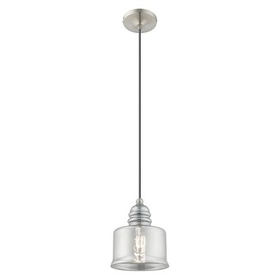 Mini Drum Smoke Glass 1-Light Pendant in Brushed Nickel