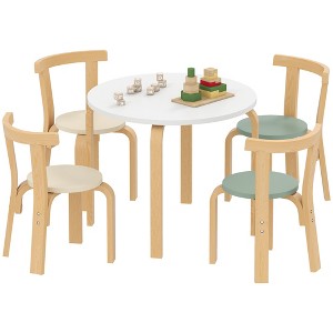 Qaba Kids Table and Chairs Set, 5 Piece Wooden Toddler Table and 4 Chairs Set for Kids Arts, Crafts, Drawing, Read, for Playroom, Nursery, Green - 1 of 4