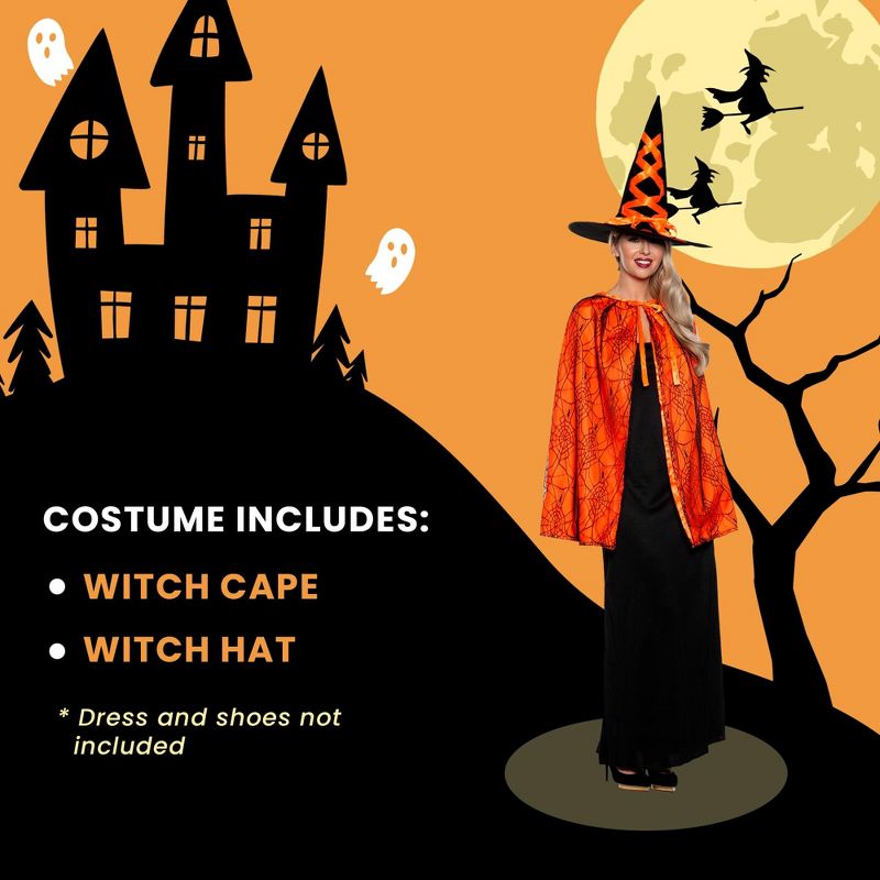 Underwraps Costumes Witch Cape and Hat Adult Costume Set | Orange, 3 of 4