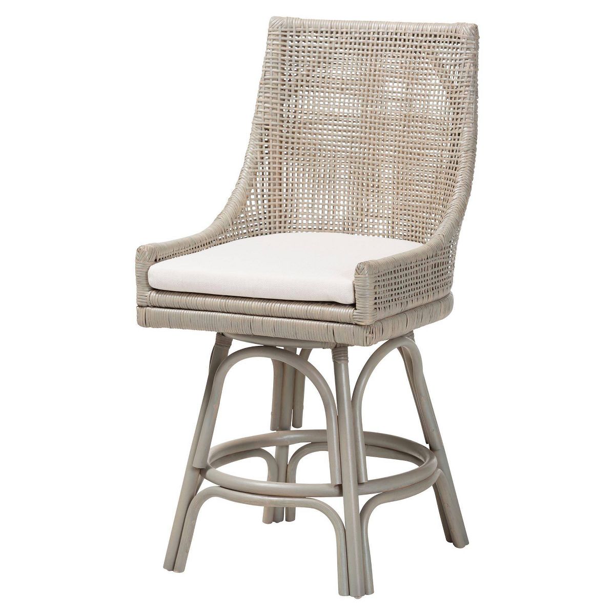 bali & pari Bella Swivel Rattan Counter Stool with Cushion French Gray