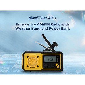 Emerson ER-7051 Emergency AM/FM Radio with Weather Band, Power Bank, and LED Emergency Light, Yellow - 1 of 4