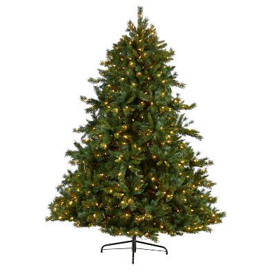 8ft. Mixed Pine Artificial Christmas Tree with 650 Clear Lights & 2302 Branches – Towering Seasonal Holiday X-Mas Display
