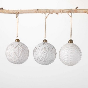 White Patterned Ornament White 4"H Glass Set of 3 - 1 of 2