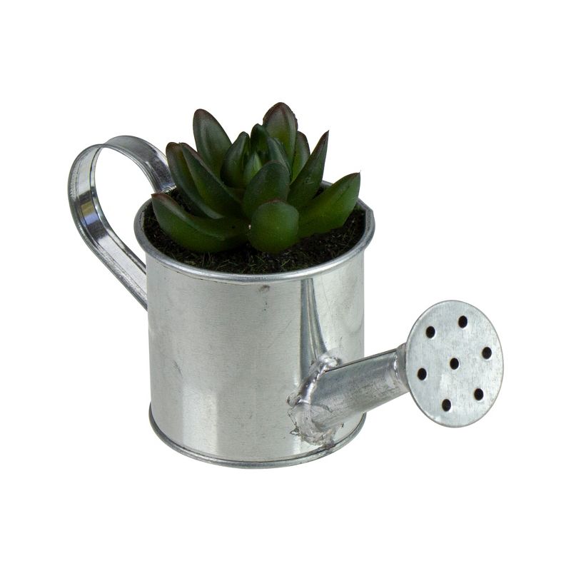 Northlight 4" X Pachyveria Succulent in Water Can Artificial Potted Plant - Green/Silver, 2 of 4