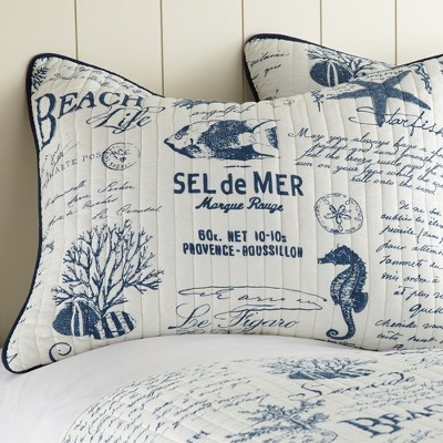 Navy and White Cotton Reversible King Quilt Set