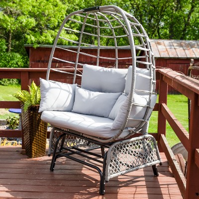 Gray Polyrattan Double Egg Chair Glider with Cushions