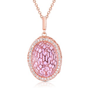 Guili Cubic Zirconia Sterling Silver Rose Plated Oval Pink Pendant, A Graceful and Modern Jewelry Choice, Perfect for Day or Night - 1 of 4