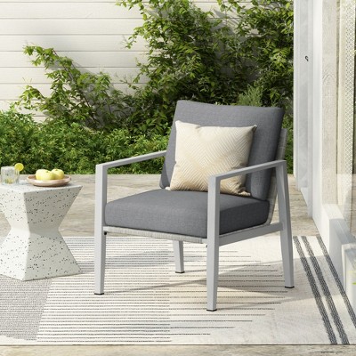 SKRAN Aluminum Lounge Chair with Sleek Rope Accents and Comfortable Cushions, Perfect for Modern Outdoor and Indoor Spaces,Silver