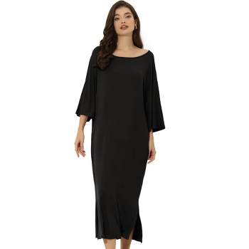 Cheibear Womens Modal Nightshirt Soft Button Down Nightgown Short Sleeve  Pajama Sleepshirt Black Medium : Target
