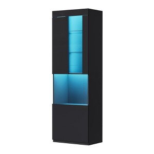 CLIHOME High Gloss Storage Cabinet with LED Lights, 67" Tall Pantry Cabinet, Modern Bookcase & Display Cabinet, Black - 1 of 4